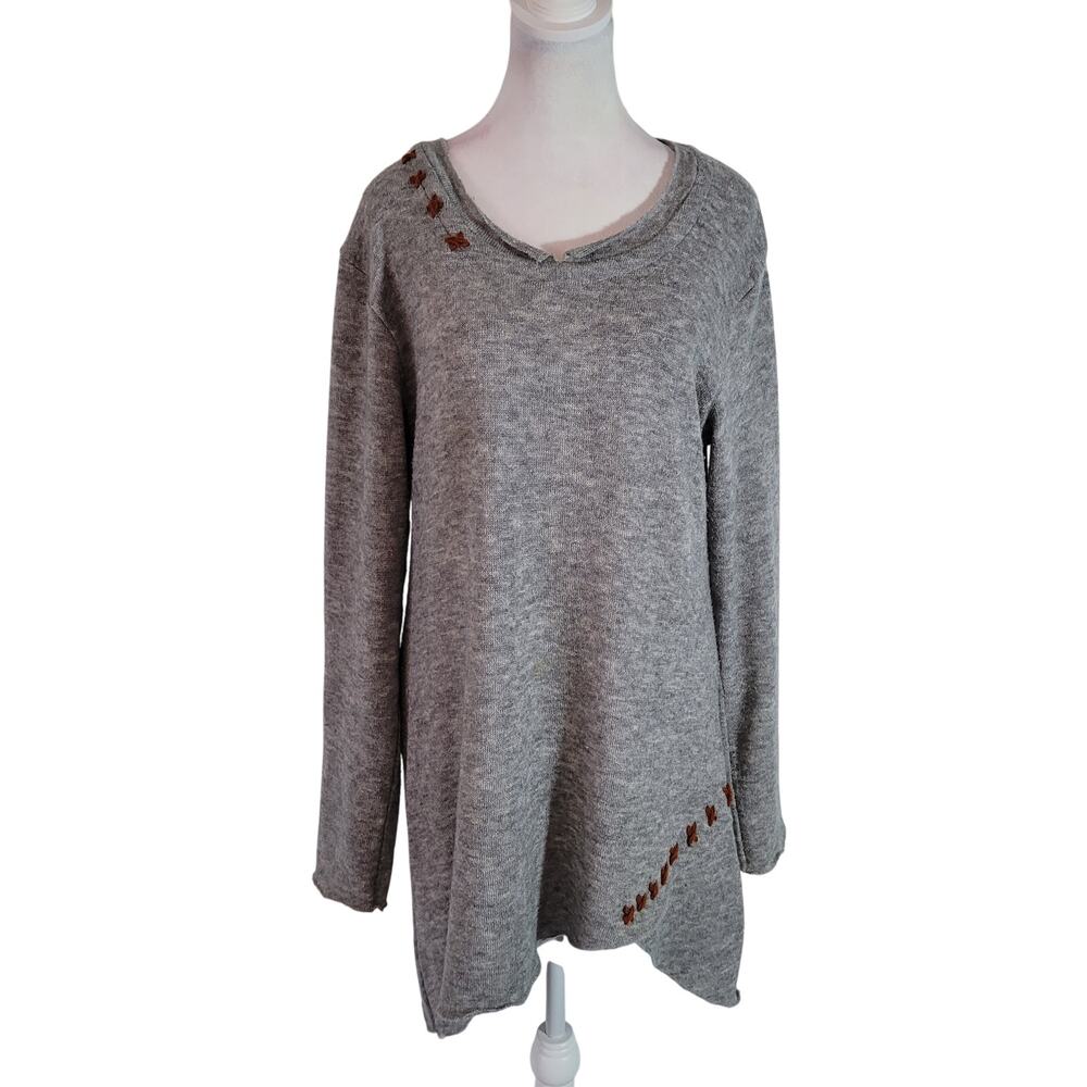 Yak N Yeti Size L Mini  Asymmetrical Hem Sweater Dress Orange Stitch Detail Cozy